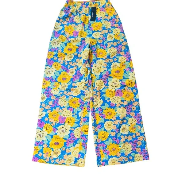⭐️ LULUS NWT Summer Soundtrack Hawaiian Blue Floral Wide-Leg Pants - Picture 2 of 6